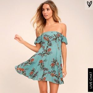Lulus light blue floral off-the-shoulder dress